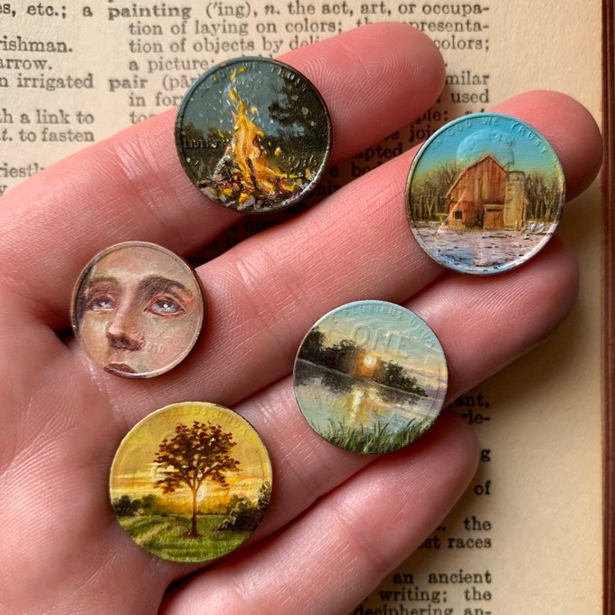 Bryanna Marie, a contemporary artist who creates tiny artwork with pennies (small coins) as as her canvas #WomensArt