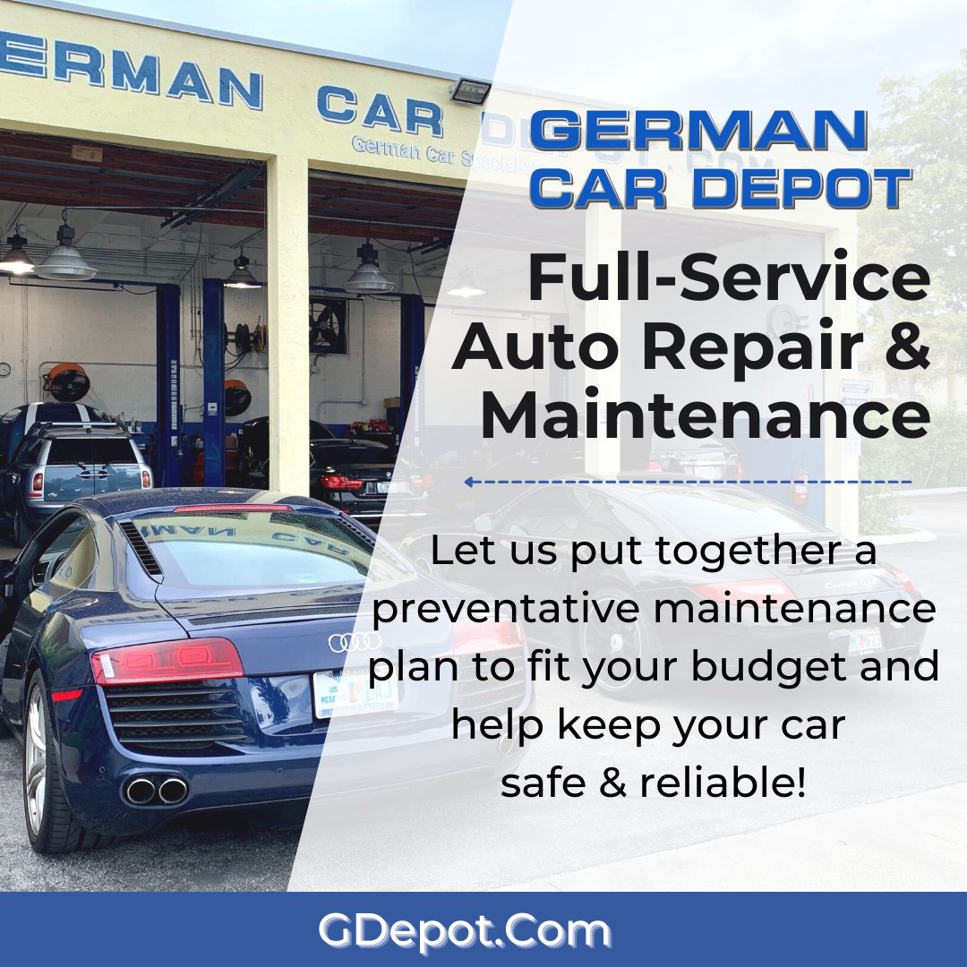 Avoid costly and unexpected auto repairs Consult the experts at German Car Depot for a preventative maintenance plan to fit your budget. Keep your car safe & reliable💙 (954) 329-1755 GDepot.Com #hollywoodfl #bmw #porsche #audi #vw #mini #wefixgermancars