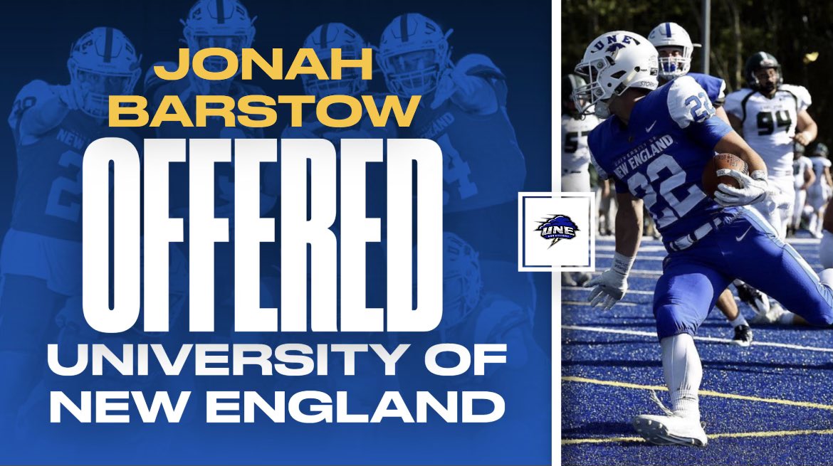 Excited to receive an official offer from <a href="/UNEfootball/">University of New England Football</a>! Thanks <a href="/CoachLichten/">Coach Mike Lichten</a> showing me what UNE is all about.