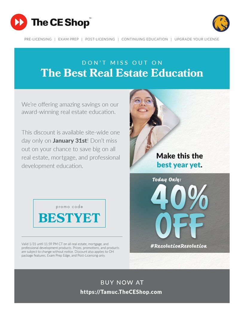 Make this the best year yet with a new career in real estate! Go to Texas A &amp; M University Commerce's site to start your education today and get 40% off.
#TAMUC #RealEstate 
tamuc.edu/center-for-pro…