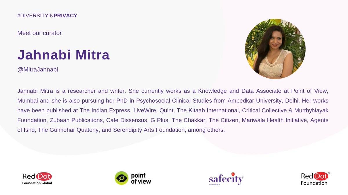 TheSafecityApp's tweet photo. Hi everyone, tonight’s #Safecity Chat is being curated by Jahnabi Mitra (@MitraJahnabi) (@povmumbai).
Join us at 9 pm IST to talk about “Cultural Sensitivity in Data Privacy: Navigating Diversity in Practices”!

#DiversityinPrivacy

#RedDotFoundation https://t.co/vKLSAbIleX