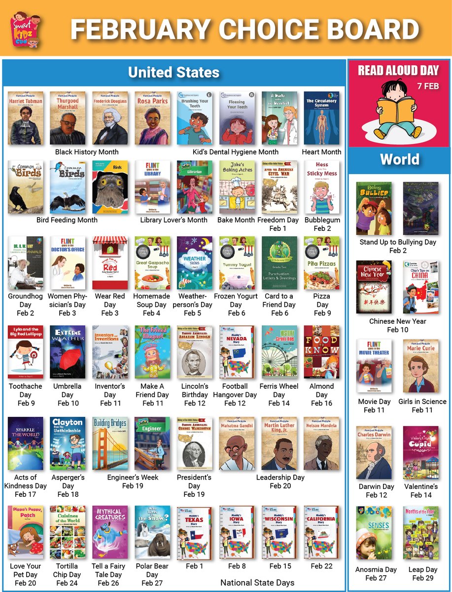 The February Choice Board is out with reading choices for children based on the holidays, celebrations, and observances in February. Our 'JUST RIGHT' digital library offers a variety of educational content for kids. #ChineseNewYear2024 #BlackHistoryMonth #HeartMonth #kidsbooks