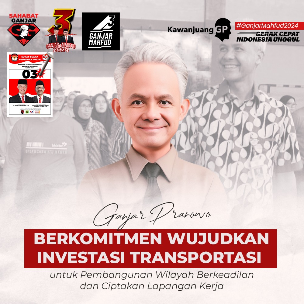 Ganjar Pranowo berkomitmen mewujudkan investasi transportasi untuk pembangunan wilayah berkeadilan dan ciptakan lapangan kerja. 
#GanjarCiptakanKeadilan