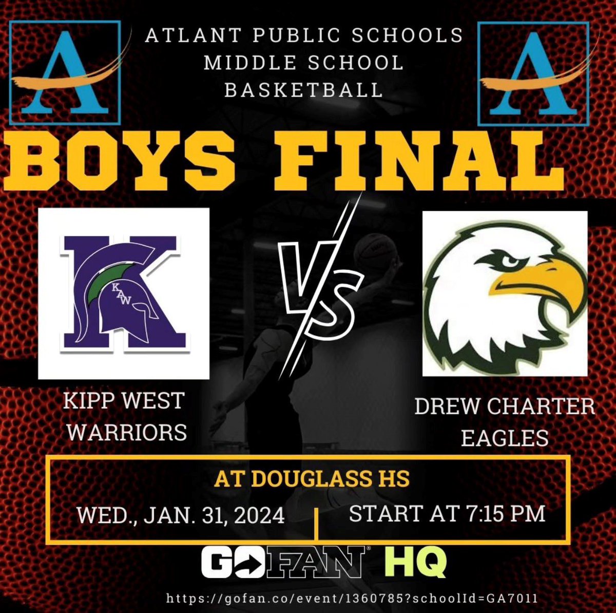 Thrilled that our @DrewCharter Eagles will compete in the Atlanta Public Schools Middle School Basketball Finals against the KIPP West Warriors. Go Eagles! #flyhigher 🦅