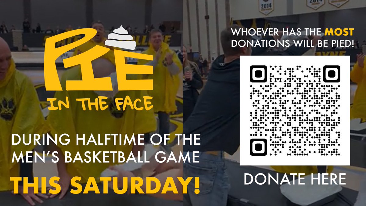 Who do you want to see get pie’d in the face?! 
Keep on donating to see one of these contestants get pie in the face this Saturday during halftime of the men’s basketball game!🥧😺
