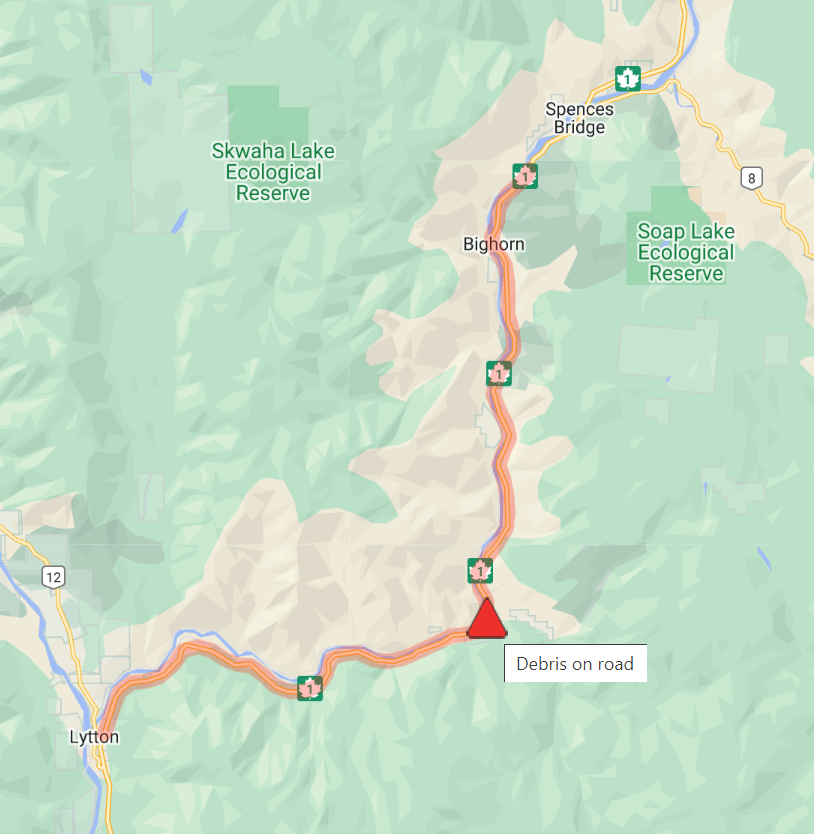 DriveBC's tweet photo. ⚠️REMINDER - #BCHwy1 reduced to single lane alternating traffic between #Lytton and #SpencesBridge due to debris on the road. Watch for crews and obey signage. Expect minor delays. #FraserCanyon
ℹ️ For more info: https://t.co/sph45OFyJ9 https://t.co/4auc4TriOF
