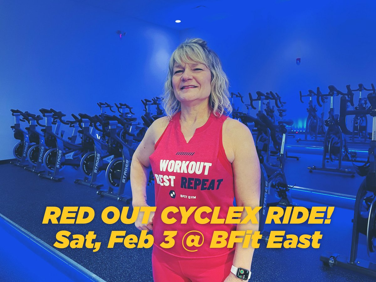 joinbfit's tweet photo. Join us for a RED OUT themed CycleX ride (dress in red) 8am this Saturday at BFit East! (Available to ALL BFit membership levels.) Get details & sign up on your app. #joinbfit #evansville #newburgh #cycle https://t.co/kL46GoUUPe