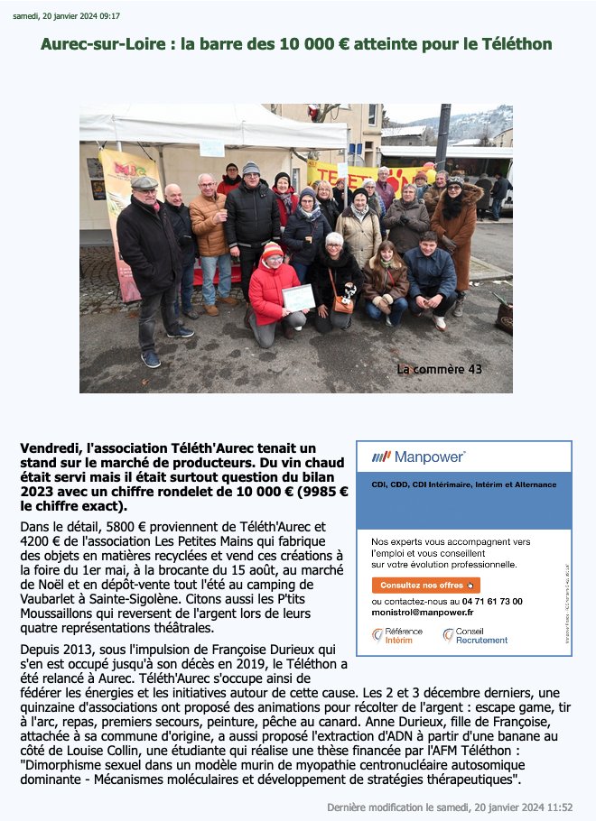 MyoNeurALP pôle stratégique AFM (@myoneuralp) on Twitter photo Louise Collin et Anne Durieux ont représenté <a href="/MyoNeurALP/">MyoNeurALP pôle stratégique AFM</a> au Téléth'Aurec 2023. L'évènement remporta un franc succès grâce à la générosité des donateurs. Vous pouvez aussi soutenir la recherche: mapage.telethon.fr/sport/MyoNeurA… Chaque don compte pour les malades et leur famille💪📢. Louise Collin et Anne Durieux ont représenté <a href="/MyoNeurALP/">MyoNeurALP pôle stratégique AFM</a> au Téléth'Aurec 2023. L'évènement remporta un franc succès grâce à la générosité des donateurs. Vous pouvez aussi soutenir la recherche: mapage.telethon.fr/sport/MyoNeurA… Chaque don compte pour les malades et leur famille💪📢.