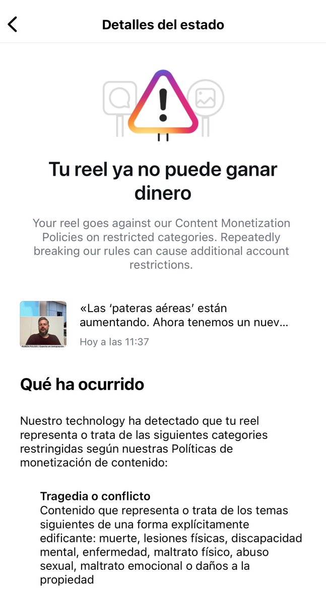 rubnpulido's tweet photo. Instagram suspende la monetización de mi perfil, YouTube también y la red social de Elon Musk lleva un año valorando la activación de suscripciones.

Es el peaje por hablar sobre inmigración. Y por eso necesito vuestra ayuda. 🙏🏻

Podéis colaborar aquí:

👉🏻 https://t.co/XreEnxR7Kk https://t.co/LtLi37z8jA
