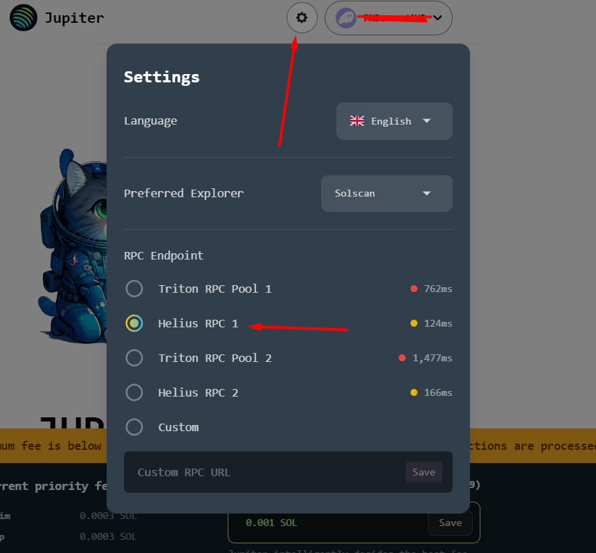 tuslaw_x0x's tweet photo. If you struggle to claim $JUP airdrop switch to Helius RPC from top of the website 🫡 https://t.co/tBRMuiVIVO