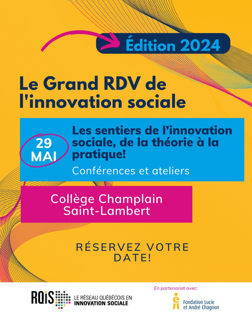 GRDV de l’innovation sociale 2024
Le 29 mai : Retour du Grand Rendez-vous au Collège Champlain, Saint-Lambert. 
Thème : Les sentiers de l’innovation sociale. Conférences et ateliers inspirants à venir.🌟 Inscrivez-vous à l’infolettre pour ne rien manquer : rqis.us20.list-manage.com/subscribe?u=5f…