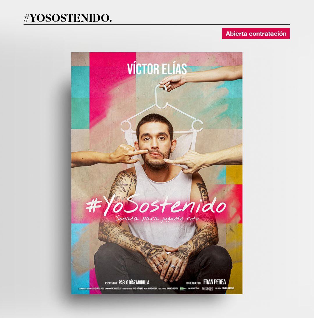La obra #YOSOSTENIDO. Sonata para juguete roto. Con Victor Elias, dirigida por Fran Perea y escrita por Pablo Díaz Morilla, esta disponible para su contratación y gira.

Una obra que afronta algunas preguntas como; ¿Qué es el éxito? 
<a href="/FeelgoodTeatro/">Feelgood Teatro 💜</a> <a href="/frnperea/">Fran Perea 🇪🇸</a> #teatro