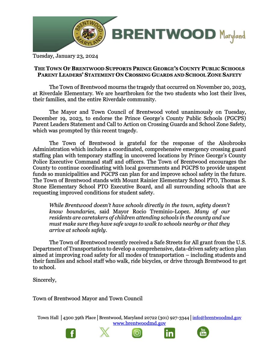 SafeRoutesPGCPS's tweet image. THANK YOU @BrentwoodMd for standing with @pgcps parents, students &amp;amp; families.
Making sure every child can get to and from school safely requires true partnerships between local municipalities, county &amp;amp; state leaders, &amp;amp; our school communities.
#PGCPSGrateful for your support!