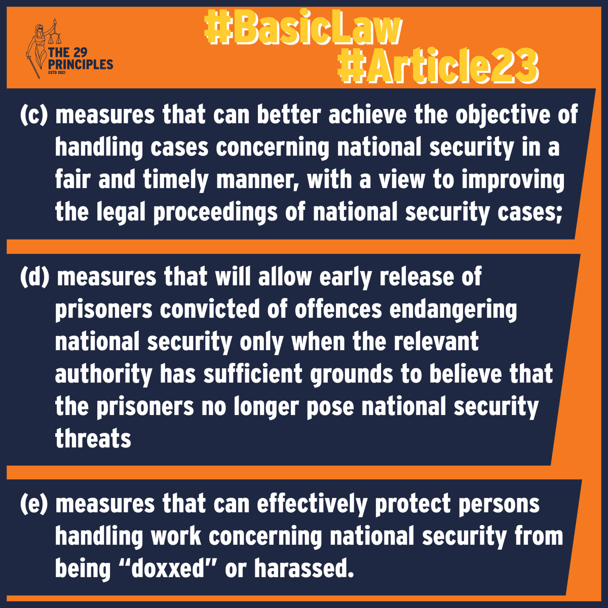 the29principles's tweet photo. "The government proposed the following new measures that help with officers “handling work of safeguarding national security being doxxed or harassed"
https://t.co/REugmIA7VA

#LegalProcedures #EnforcementMechanism #BasicLaw #Article23 #HongKong #HKSAR https://t.co/Bp3wKBNPVS