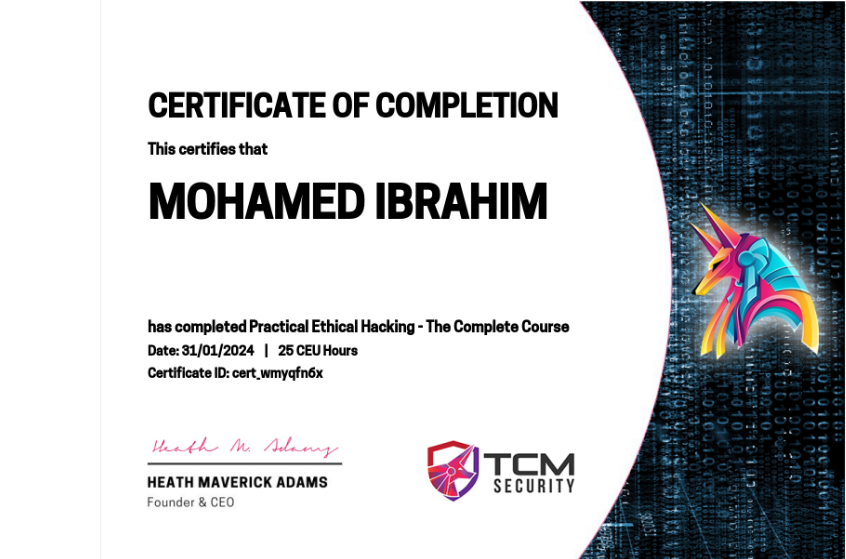 Completed 'Practical Ethical Hacking' Course. @TCMSecurity