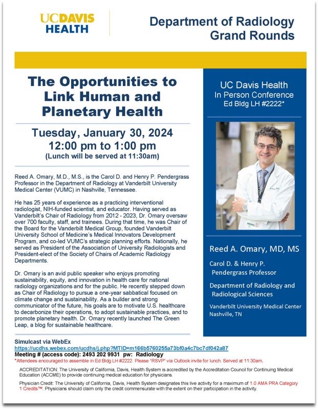 .@UCDRadiology⁩ had the fabulous ⁦🌟@ReedOmary⁩ 🌟treat us to a visionary lecture on #planetaryhealth - one of the most important topics of our time 💚🌏🌳💚 Humans must share the planet-we don’t own it. Thank you Reed! ⁦@UCDavisHealth⁩ ⁦@UCDRadRes⁩