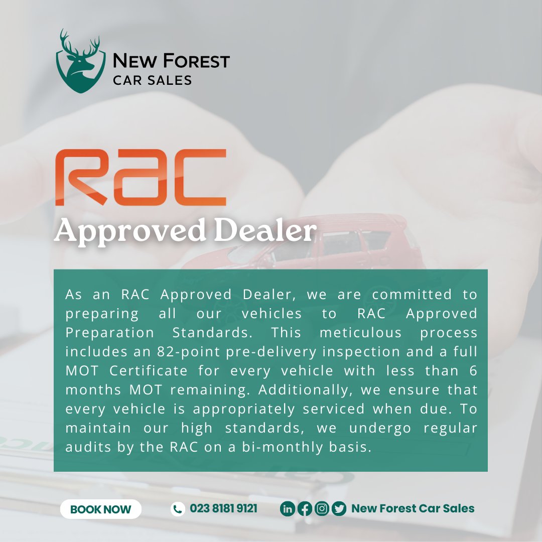 As an RAC Approved Dealer at New Forest Car Sales, we adhere to the rigorous RAC Approved Preparation Standards for all our vehicles.  

🌐newforestcarsales.co.uk

#NewForestCarSales #QualityAssurance #RACApproved #VehicleStandards #CommitmentToExcellence #ServiceExcellence