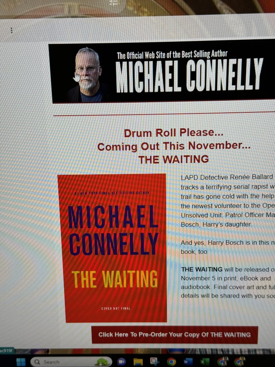 Andy Guinigundo (He/Him) (@guiniga) on Twitter photo I always get excited about these emails from <a href="/Connellybooks/">Michael Connelly</a> and then read the release date of 11/5/2024 in this case. I realize The Waiting… is the hardest part. (At least some wise man said that.) I always get excited about these emails from <a href="/Connellybooks/">Michael Connelly</a> and then read the release date of 11/5/2024 in this case. I realize The Waiting… is the hardest part. (At least some wise man said that.)