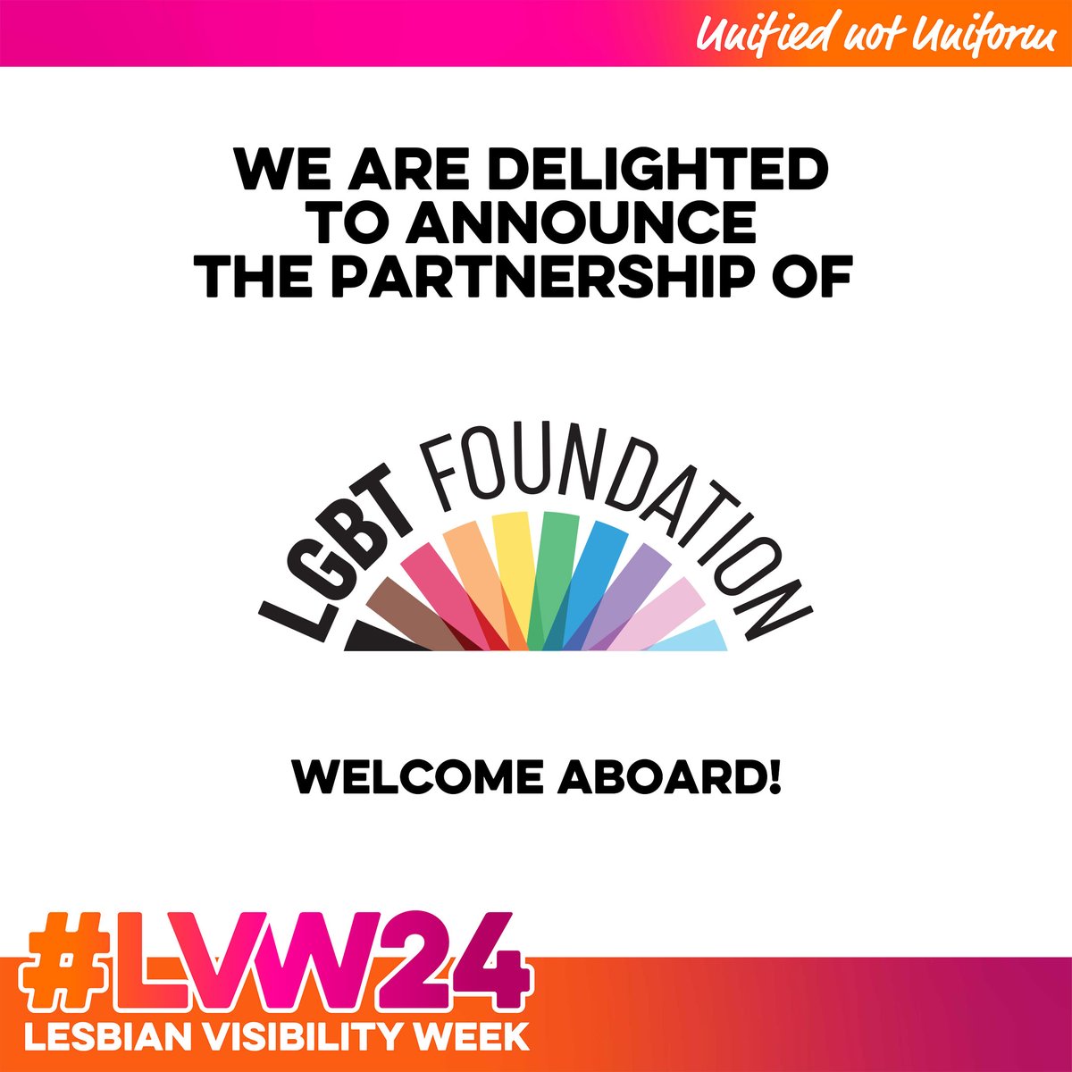 We are delighted to announce that @LGBTfdn is one of our #LVW24 charity partners 🌈 Learn more about Lesbian Visibility Week 2024: lesbianvisibilityweek.com