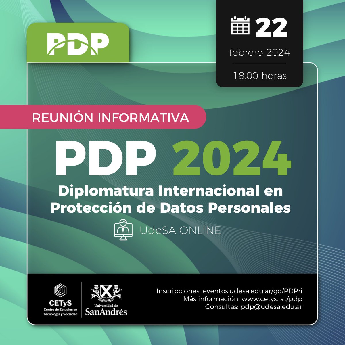 | TU PRÓXIMO POSGRADO |
Diplomatura Internacional en Protección de Datos Personales #PDP 2da edición, dirigida por Pablo Palazzi <a href="/pablopalazzi/">pablopalazzi</a> y con coordinación académica de Mariano Peruzzotti <a href="/MarianoJP/">MarianoJP</a>
📅El jueves 22/2 hay reunión informativa
✏️Anotate: eventos.udesa.edu.ar/go/PDPri
