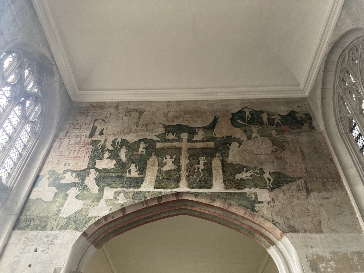 robert_stagg's tweet photo. Great to catch up with @Spss_Sapienza @SapienzaRoma visiting PhD student @Leon_Bag at the @ShakesInstitute today. We even found time to visit the medieval wall paintings in the Guild Chapel which were whitewashed by Shakespeare’s father. https://t.co/muAi4g6kPk