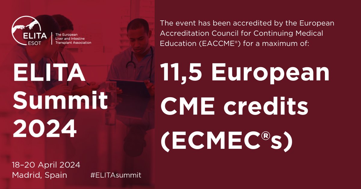 #ELITAsummit has received accreditation from the EACCME®! Join us for an enriching experience on 18-20 April. Take advantage of the early fee, expiring on 19 February 👉 go.esot.org/elita_summit_00 @GiacomoGermani1 @HartogHermien @CFondevila @pdline @dbalci @MCerisuelo @ElianoRiani