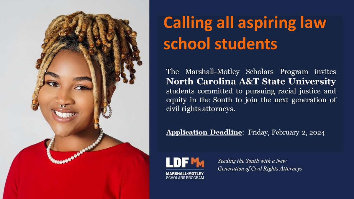 NCAT Extraordinary Opportunities (@ncat_eo) on Twitter photo You--yes, you!
#NCAT24 and #NCATalumni:
Finish your <a href="/NAACP_LDF/">Legal Defense Fund</a> #MarshallMotleyScholarsProgram applications by this Friday, Feb. 2 and bet on yourself as Arianna did!
tockify.com/aggiehonors/de…
<a href="/NCATPPSP/">Pre-Professional Scholars Program</a> <a href="/ncat_naacp/">The OFFICIAL Collegiate Chapter of NAACP at A&T</a> <a href="/ncatolce/">Office of Leadership & Civic Engagement</a>
#ExploreTheExtraordinary #AggiesDo You--yes, you!
#NCAT24 and #NCATalumni:
Finish your <a href="/NAACP_LDF/">Legal Defense Fund</a> #MarshallMotleyScholarsProgram applications by this Friday, Feb. 2 and bet on yourself as Arianna did!
tockify.com/aggiehonors/de…
<a href="/NCATPPSP/">Pre-Professional Scholars Program</a> <a href="/ncat_naacp/">The OFFICIAL Collegiate Chapter of NAACP at A&T</a> <a href="/ncatolce/">Office of Leadership & Civic Engagement</a>
#ExploreTheExtraordinary #AggiesDo