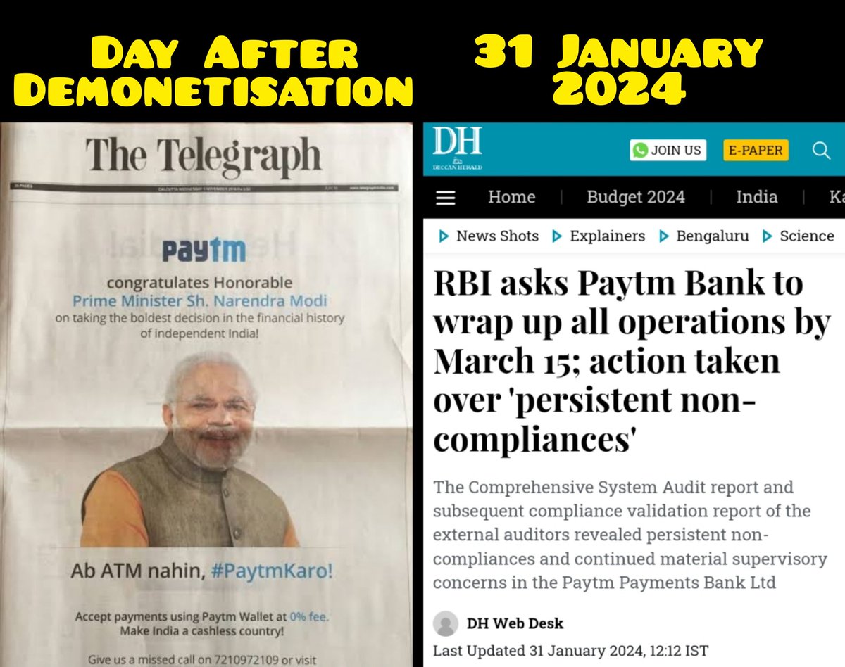 arunruby08's tweet photo. 2016 में जब Rahul Gandhi ने #paytm की गड़बड़ियों को लेकर देश के लोगों को चेतावनी दी थी, तब 🍊🍊 ने बड़ा मजाक उड़ाया था.
आज #RBI ने ही #पेटीएम के फ्रॉड की वजह से उसके वित्तीय लेन देन की प्रक्रियाओं पर बैन करने की घोषणा कर दी है.

राहुल गांधी,वाकई #Visionary_Leader हैं. https://t.co/Z9haRgR1HH