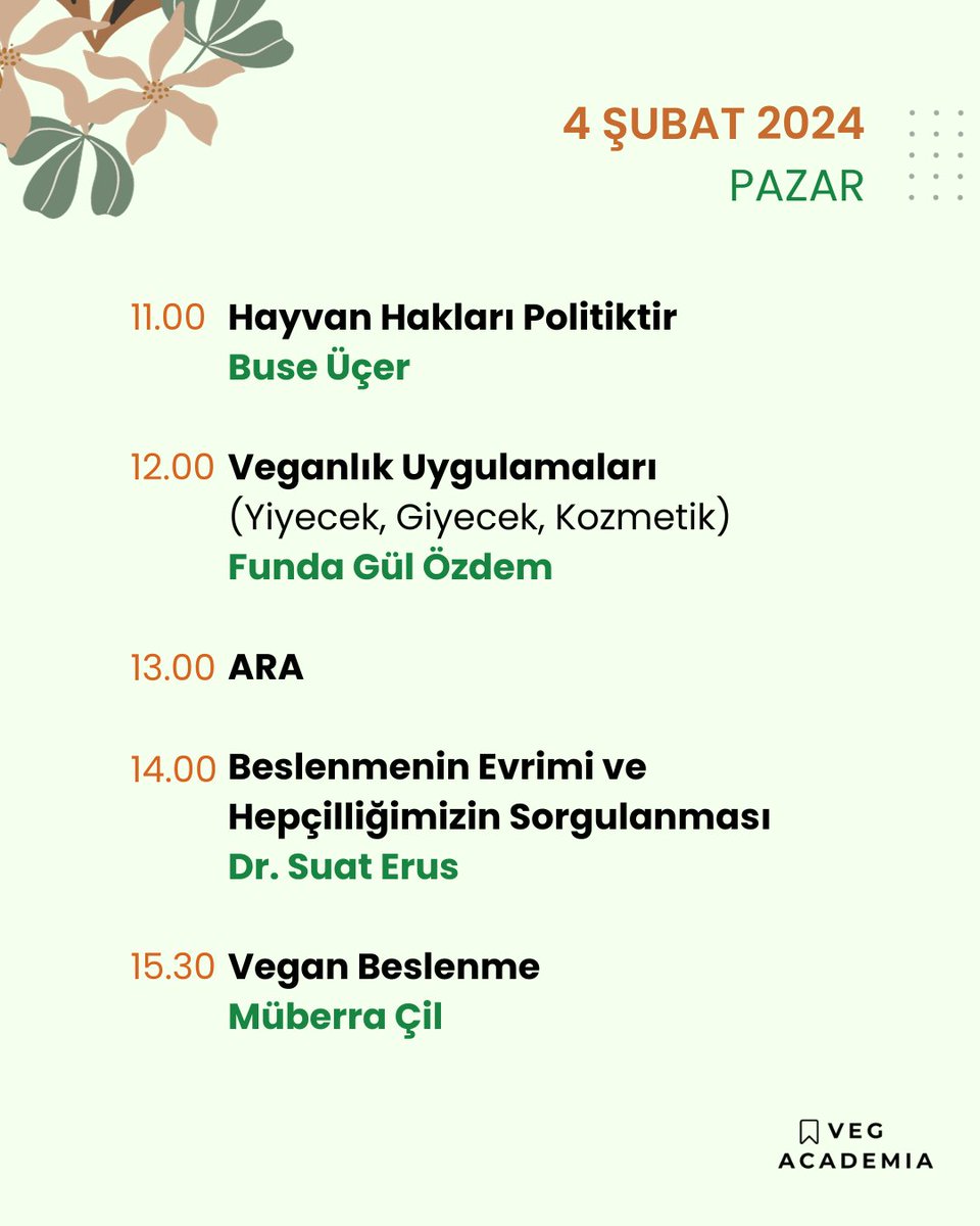 Veganlık Seminerleri başlıyor! 🍀
Ekibimizden vegan uzmanlar ve aktivistler tarafından verilen Veganlık Seminerleri 3-4 Şubat 2024 tarihlerinde ücretsiz ve online olarak gerçekleşecek.
Katılmak için bu formu doldurman yeterli!
docs.google.com/forms/d/e/1FAI…