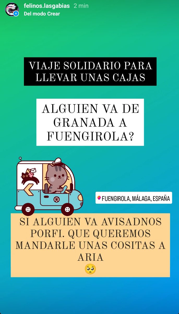 🚙 VIAJE SOLIDARIO DE GRANADA A FUENGIROLA 🚙

SI VAIS AVISADNOS PORFI 🙏🥺

#GRANADA #VIAJE #FUENGIROLA #AYUDA #GATOS