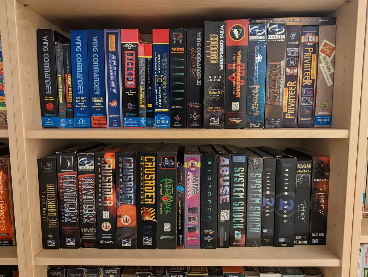 dancingcrab's tweet image. A few shelves from my collection that I happened to have photos of..! (They might be a teeny bit out of date.)

#bigboxPCgames #PCgaming #retrogaming #DOSgaming #Ultima #WingCommander #OriginSystems #Interplay #Fallout