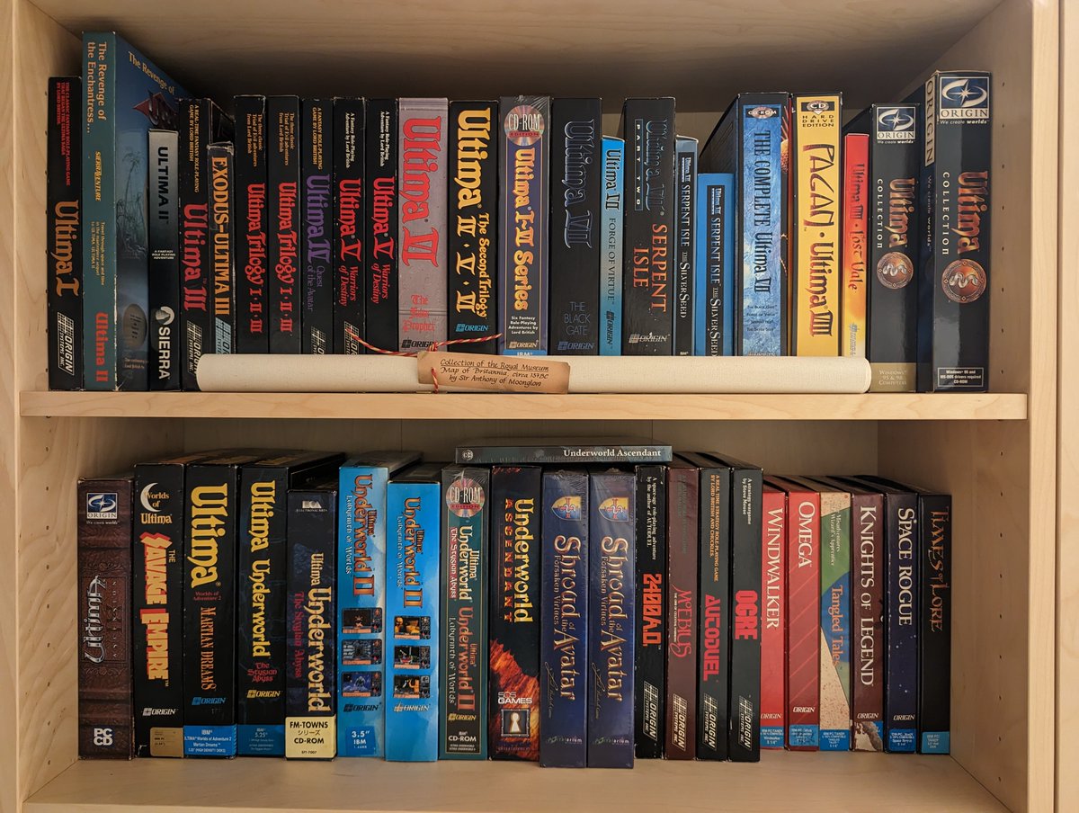 dancingcrab's tweet image. A few shelves from my collection that I happened to have photos of..! (They might be a teeny bit out of date.)

#bigboxPCgames #PCgaming #retrogaming #DOSgaming #Ultima #WingCommander #OriginSystems #Interplay #Fallout