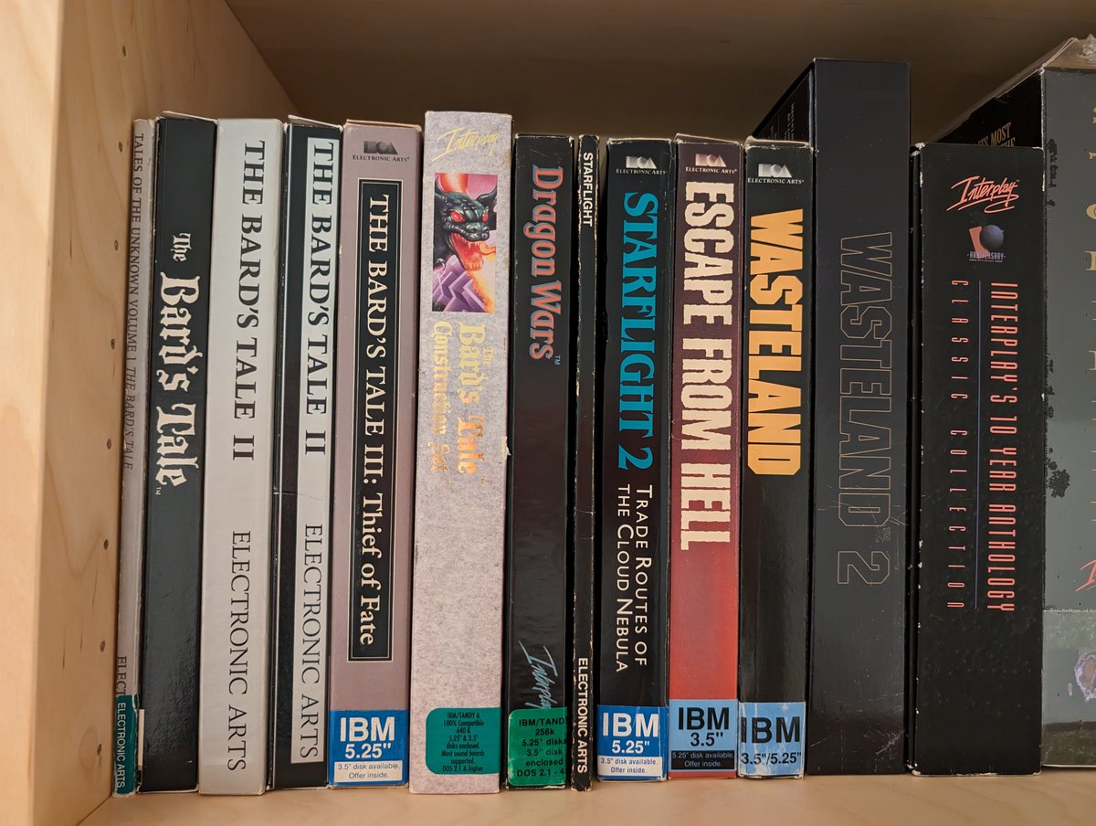 dancingcrab's tweet image. A few shelves from my collection that I happened to have photos of..! (They might be a teeny bit out of date.)

#bigboxPCgames #PCgaming #retrogaming #DOSgaming #Ultima #WingCommander #OriginSystems #Interplay #Fallout