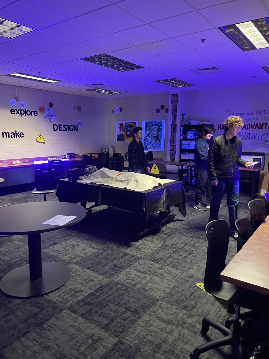 achs_library's tweet image. Seniors are participating in a Frankenstein escape room to review for a test.