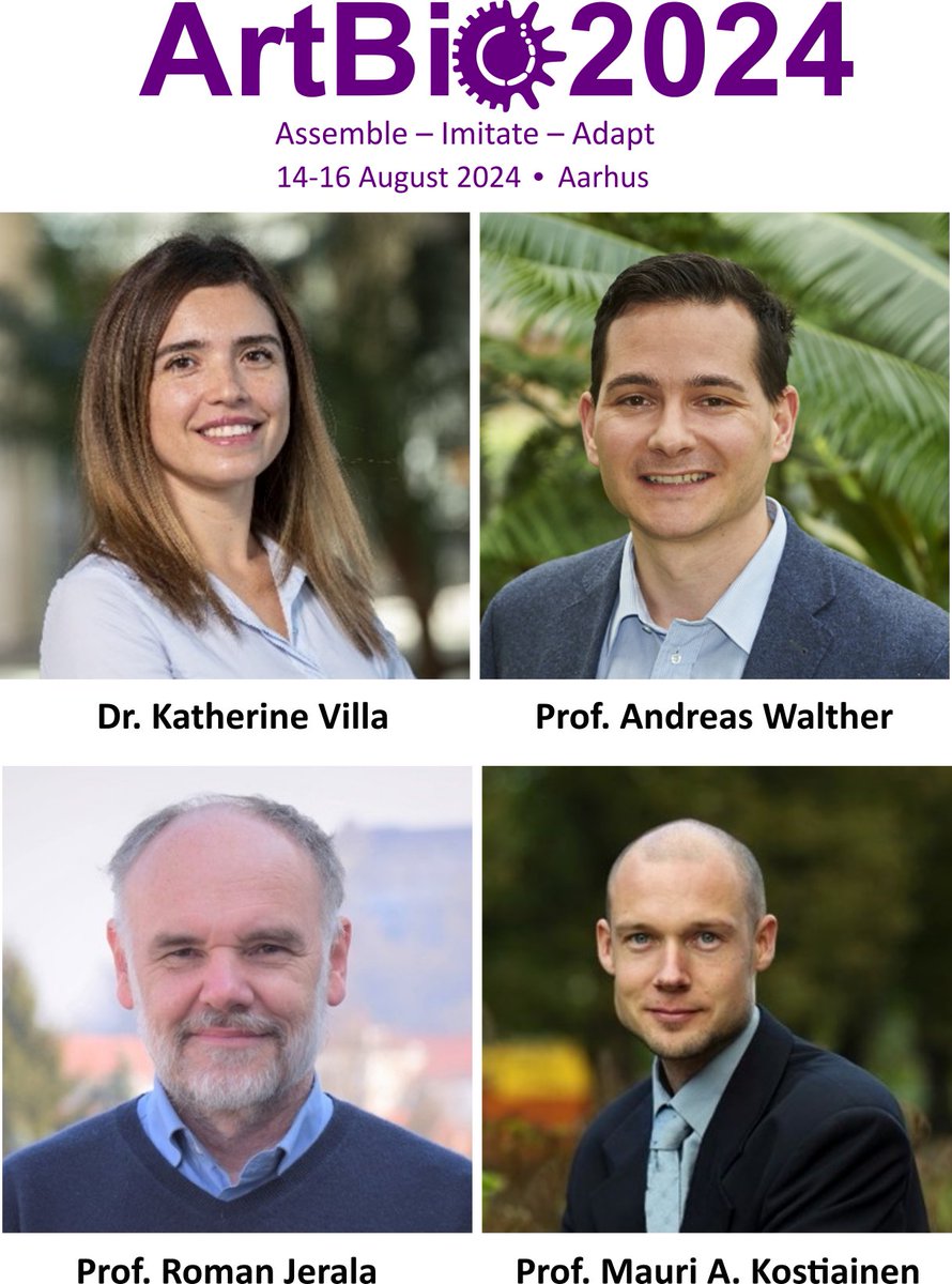 ArtBio (@artbioau) on Twitter photo 📣 Meet our new speakers! 📣
<a href="/katheVillag/">Katherine Villa</a> (light-driven micro/nanomotors)
<a href="/WaltherLab/">Andreas Walther🇪🇺🇺🇦</a> (life-like systems)
<a href="/rjerala/">Roman Jerala</a> (synthetic biology)
Mauri Kostiainen (biohybrid materials)
Stay tuned for upcoming news! 👀
#ArtBio2024 📣 Meet our new speakers! 📣
<a href="/katheVillag/">Katherine Villa</a> (light-driven micro/nanomotors)
<a href="/WaltherLab/">Andreas Walther🇪🇺🇺🇦</a> (life-like systems)
<a href="/rjerala/">Roman Jerala</a> (synthetic biology)
Mauri Kostiainen (biohybrid materials)
Stay tuned for upcoming news! 👀
#ArtBio2024