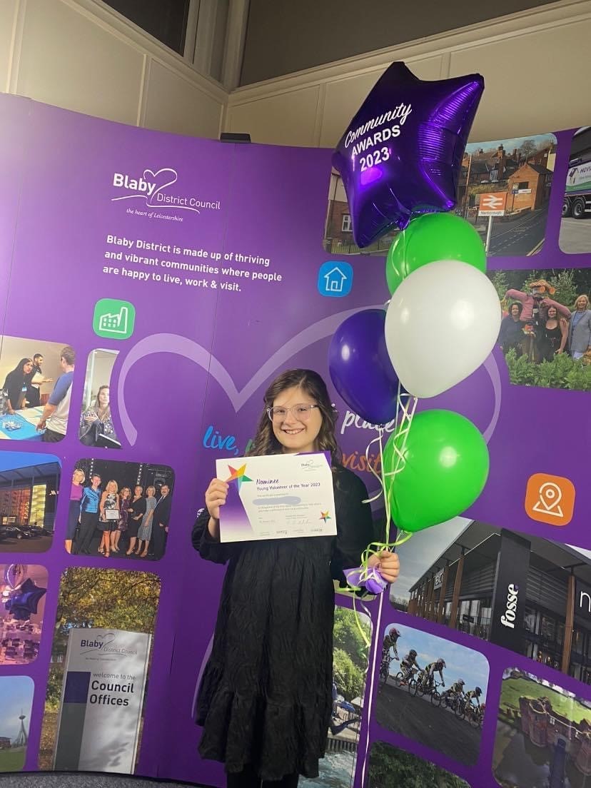 WOW - We found out in December that Emily was nominated for the BDC community awards for her commitment to litter picking in and around Enderby and caring about our local area. She was invited to a Ceremony and was presented with a certificate! Well done, Emily! 🥰