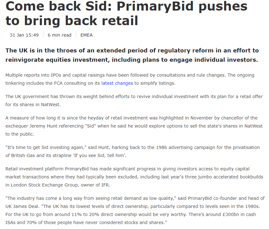 Can the UK's regulatory push and platforms such as <a href="/PrimaryBid/">PrimaryBid</a> revive British retail investment? Me for @ifrtweets  ifre.com/story/4362609/…