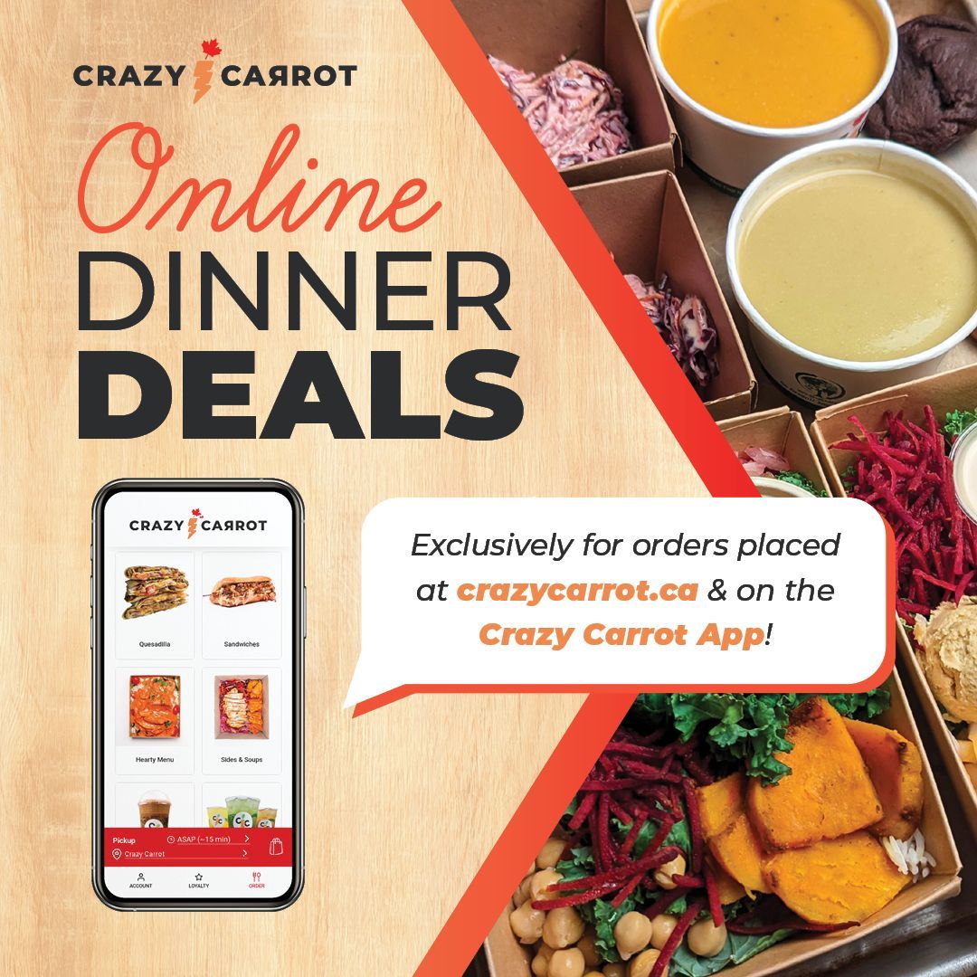 🥕 CRAZY CARROT DINNER DEALS 🥕
• Available online for Pick-up and Delivery
• Use deals as many times as you like
• Collect points towards free food

👉 Order Pickup and Delivery Online at buff.ly/3zcIm2V
