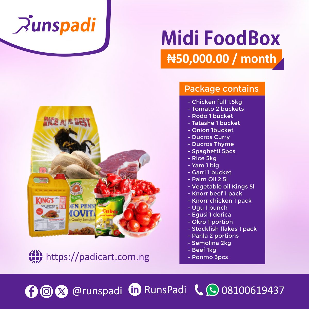 RunsPadi's tweet photo. Have you seen the different variants of our February FoodBox Packages? From Mini to Family Bundle, each box is a delightful bundle of fresh, high-quality groceries, handpicked just for you! Explore and make choose your box. Click to pre-order yours now. https://t.co/DWfsjGXdNu https://t.co/c2xtwPTbk9