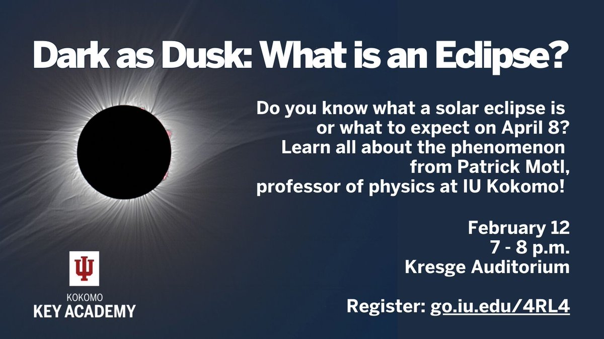 There's a solar eclipse on April 8 - do you know what that means? Patrick Motl, professor of physics at IU Kokomo will cover the ins and outs of what to expect during this momentous occasion! #MyIUK #IUKBetterTogether

Register now: go.iu.edu/4RL4