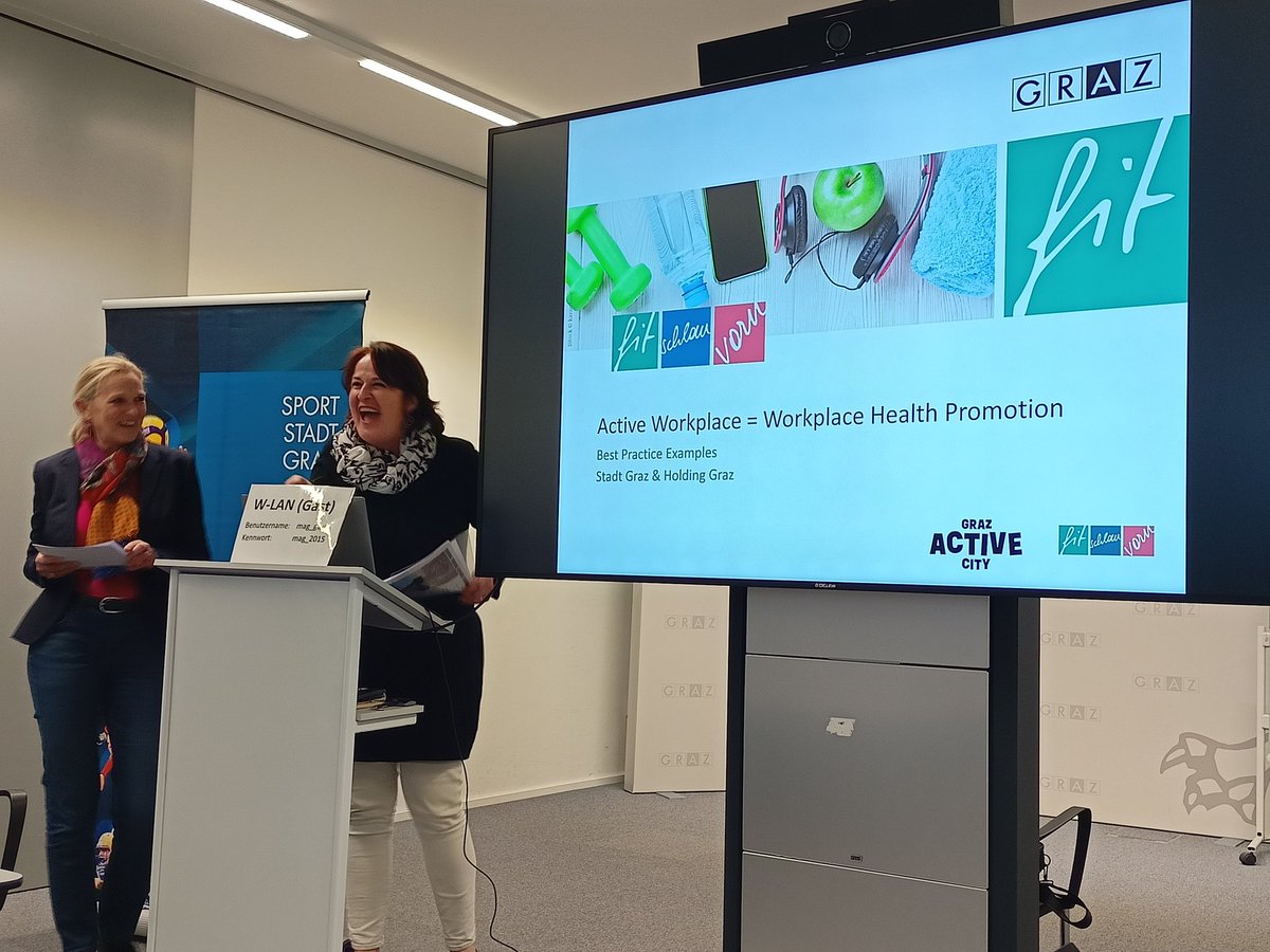 PacteProject's tweet photo. The partners of the Pacte+ project  meet today in Graz to discuss active workplace in the public sector. First, Graz and Limerick shared their best practices for promoting sport in their cities.

#sport #activecities https://t.co/3sVM3YOirX