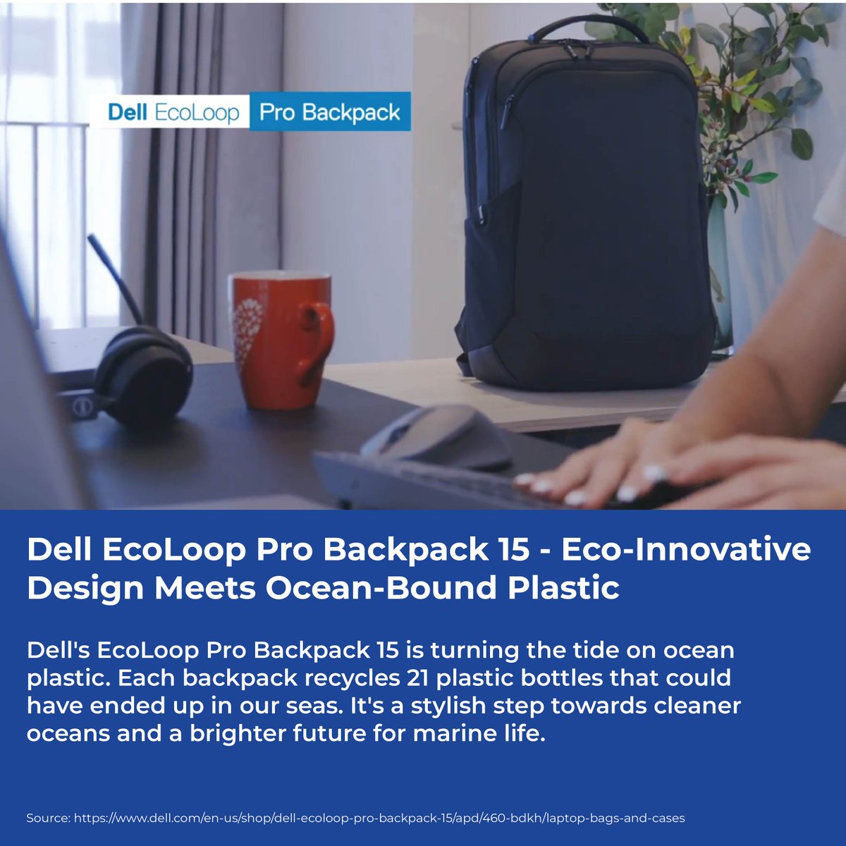 Ocean_Cycle's tweet photo. Great News for Our Oceans! 🌟 
Check out Dell's EcoLoop Pro Backpack 15. This great bag blends eco-innovative design with ocean-bound plastic! Plus the fabric is certified by us at OceanCycle. 

#OceanCycleCertified #Recycled #OceanBoundPlastic #OceanPlastic https://t.co/YtS1X2H23m