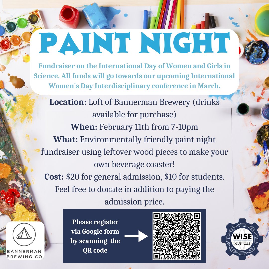 Join us for a paint night supporting our upcoming International Women's Day Interdisciplinary conference at Bannerman Brewery on February 11th!!

Sign up via the Google form docs.google.com/forms/d/e/1FAI…

Feel free to reach out if you have any questions!