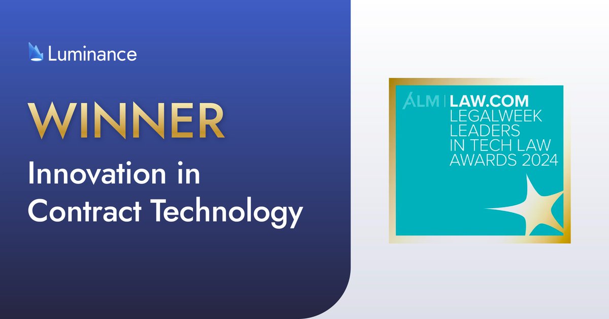 We were thrilled to take home the award for Innovation in Contract Technology for our game-changing work with Hitachi. With Luminance's AI, Hitachi can now get a signed NDA from start to finish in just five minutes! Stop by Booth 2013 to see our AI in action!