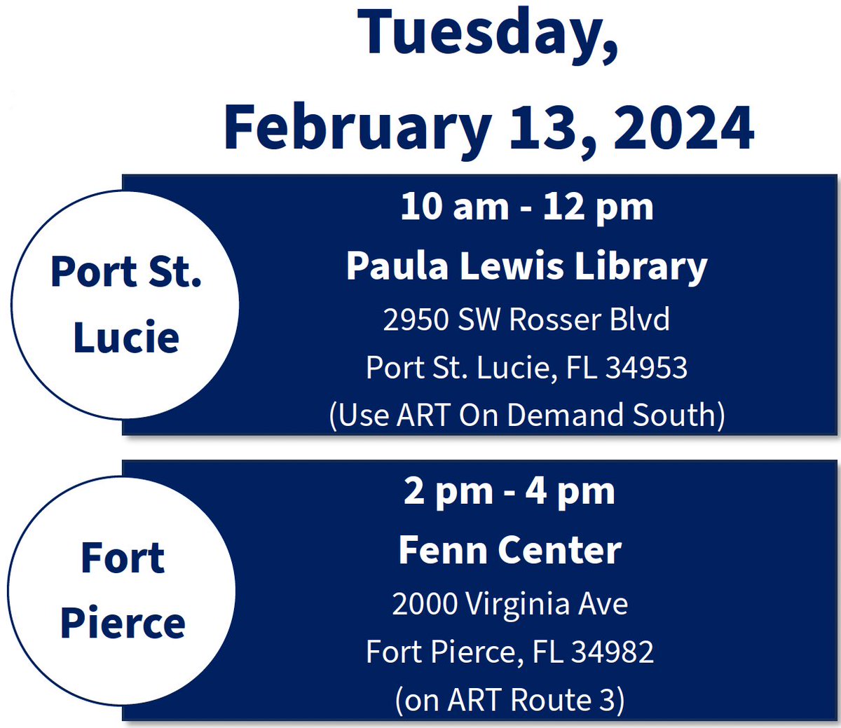 Bus Public Workshops- Please stop by an Open House Public Workshop to discuss bus service improvements in St. Lucie County!