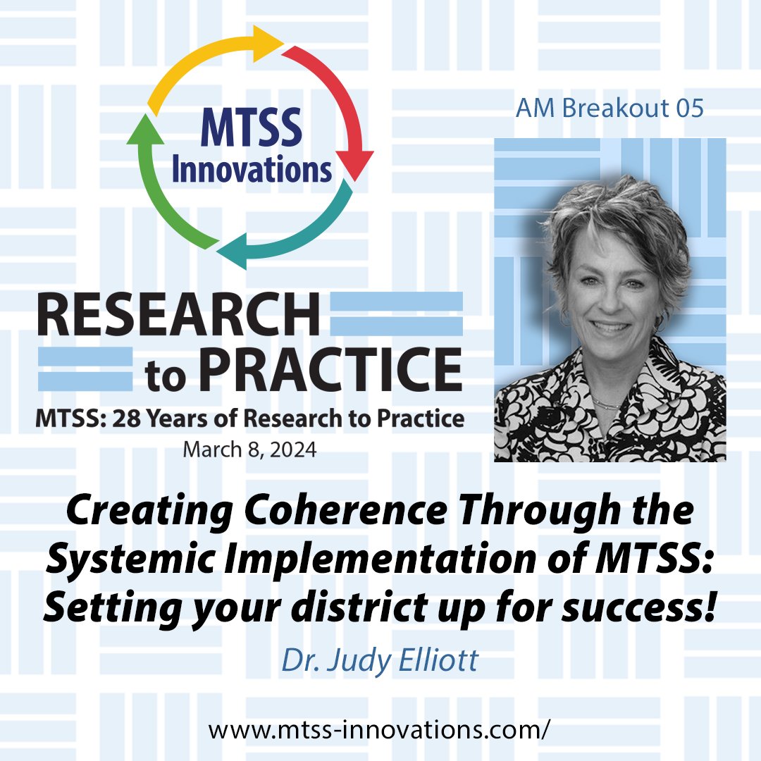 MTSS Innovations Conference 2024
28 Years of #Research to #Practice
Mar 8, 2024

with Dr. Melissa Nantais and Dr. Judy Elliott

mtss-innovations.com
#MTSSInnovations #MTSS #VirtualLearning #Education #conference2024