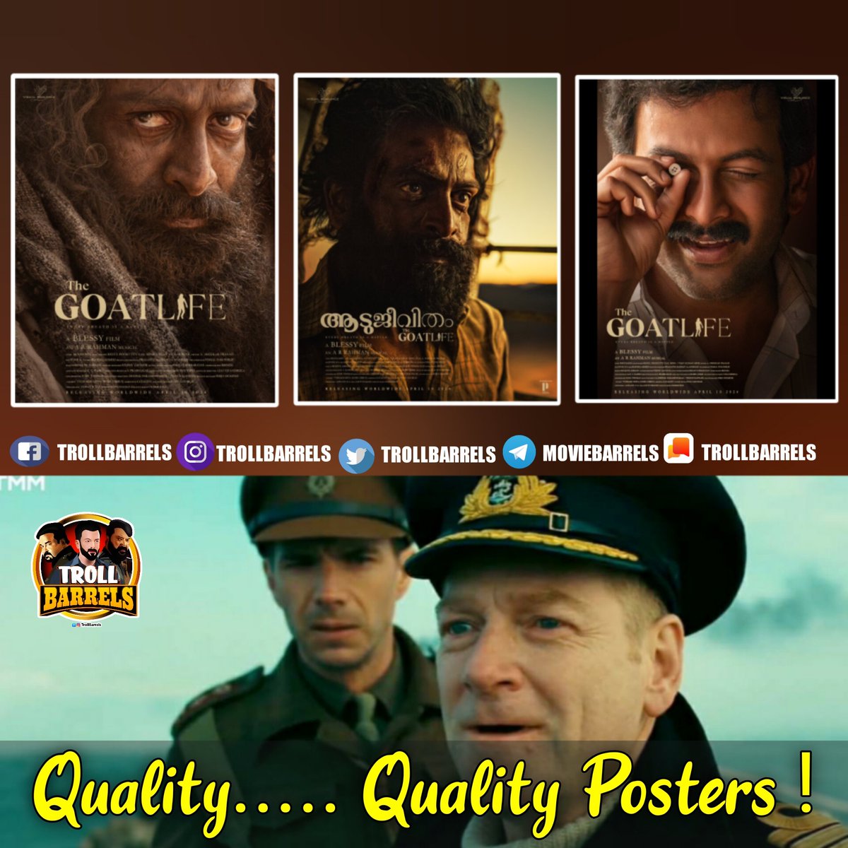 BarrelsTroll's tweet photo. Top quality posters from the team @TheGoatLifeFilm 👌
Expecting the same for all other promo materials &amp; ofc the film ❤️🙏

#AaduJeevitham a.k. #ThGoatLife in cinemas from April 10 2024 !

#PrithvirajSukumaran @PrithviOfficial @Amala_ams #Salaar https://t.co/J9VUMxFmI0