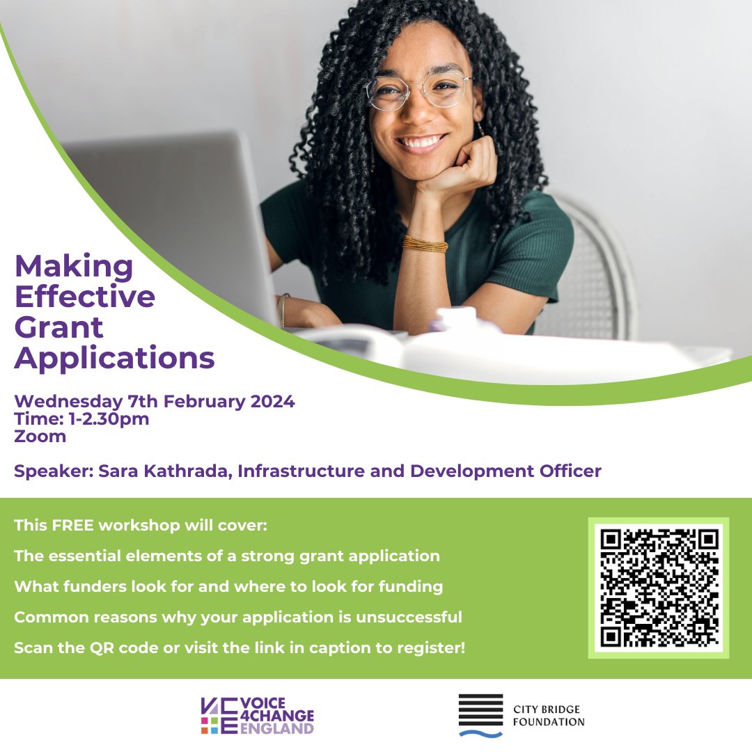 V4CE's tweet image. Last Call! 📢

⭐️Join our FREE online workshop, supported by @citybridgefoundation. Learn the tips you need to craft effective #grantapplications and enable your organisation to reach its full potential.

Sign up TODAY by 5pm! 👇
bit.ly/3Ul9f0J