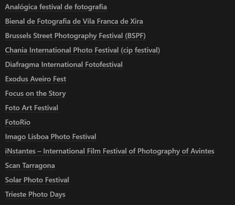 MichaelDooney_'s tweet photo. 14 new photography festivals added to the database, thanks to @filipebianchi for the recommendations! 

If you don't already have access to the list of over 200 international photography festivals, art fairs, and photo book events, you can access it here: https://t.co/gWbd8HyutK https://t.co/gdYPXsiB1I