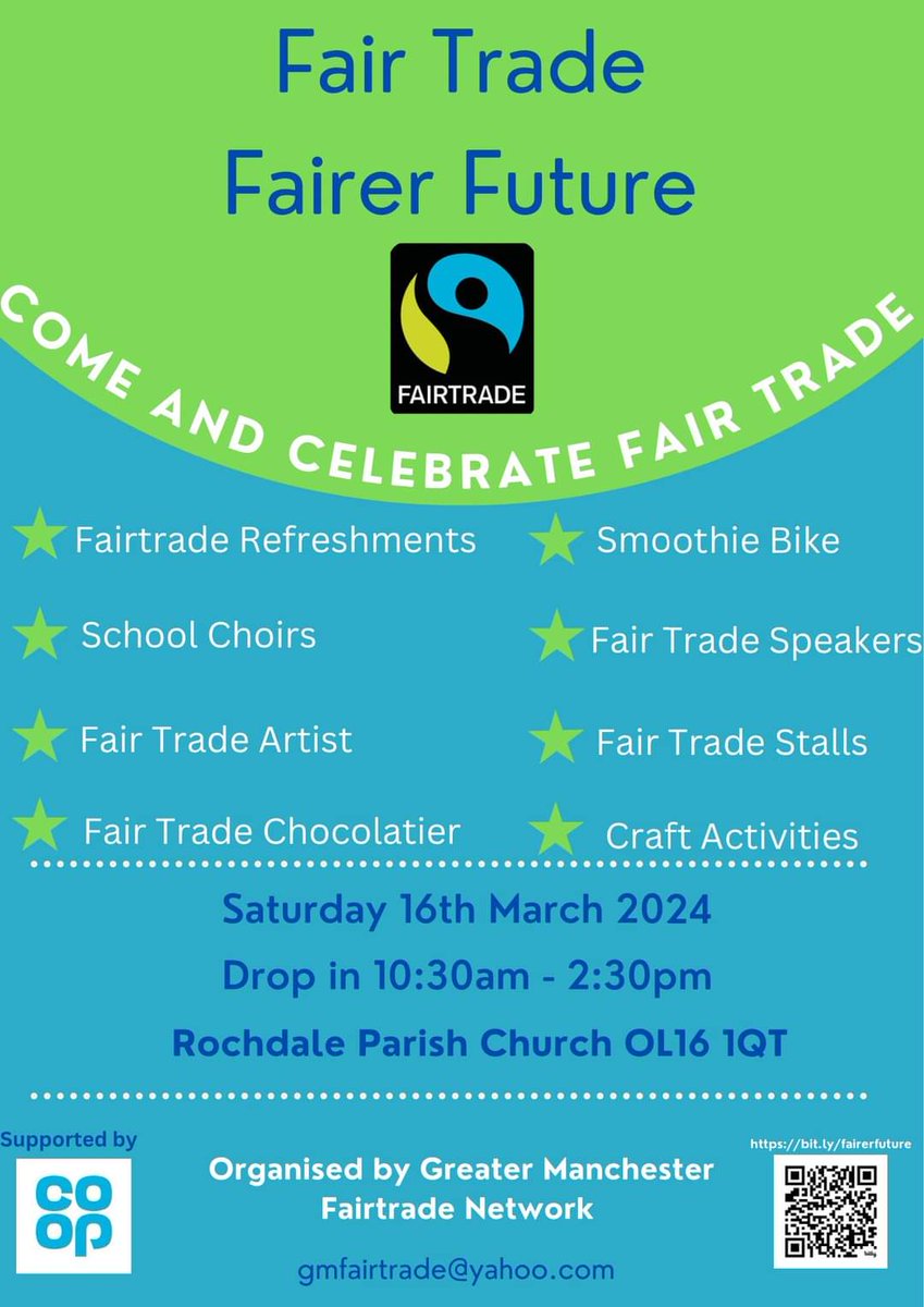 Rochdale Parish Church is hosting a Fairtrade event for @DioManchester Rochdale has a Fairtrade shop on The Walk and is the home of the Coop movement a supporter of Fairtrade All Welcome @FairtradeUK @RochdaleCouncil @RochdaleOnline @YourTrustRdale @CoopHeritage @RochdaleNews